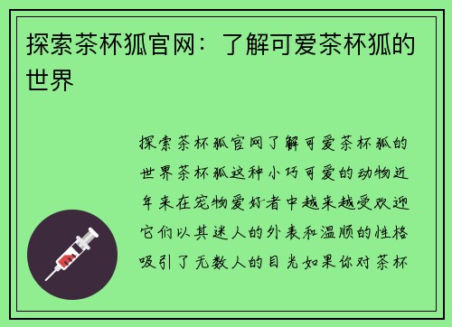 探索茶杯狐官网：了解可爱茶杯狐的世界